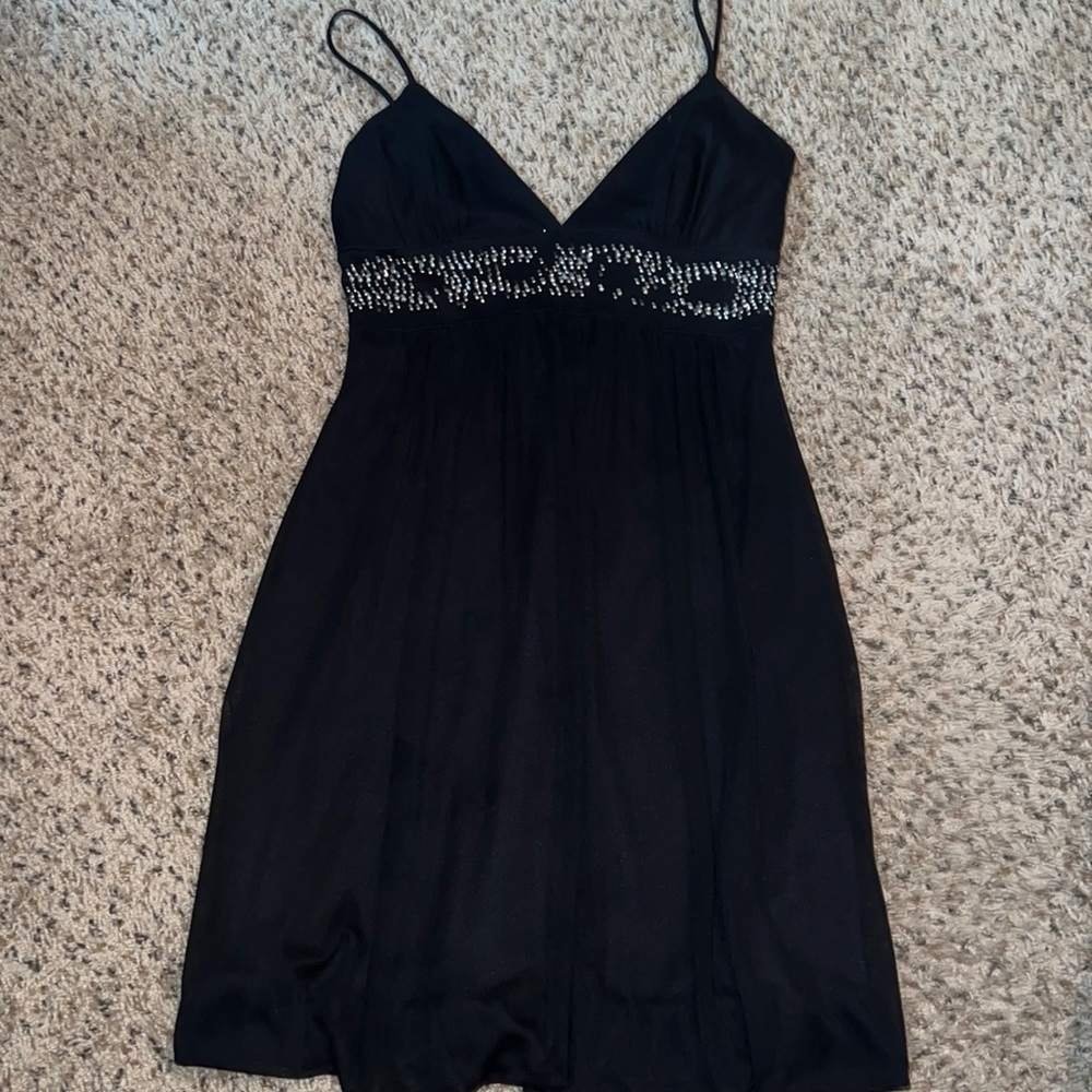 Black cocktail dress with rhinestones